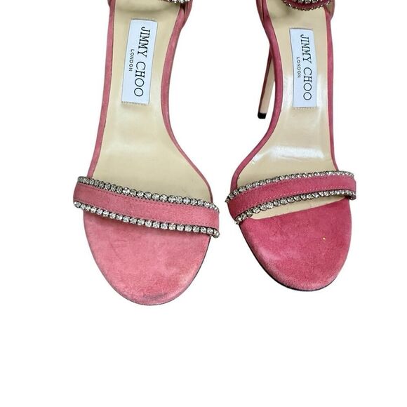 Jimmy Choo Dochas 100βPink Suede Crystal Ankle Strap Sandals β Size 7 US β¨π - Picture 6 of 13